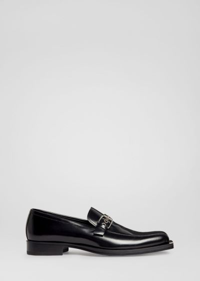Loafersy Męskie Versace Square Metalowym Skórzane Loafers Czarne | YIXIGECCX