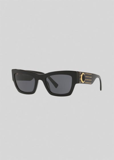 Okulary Słoneczne Damskie Versace Black Medusa Ares Temple Stud Czarne | 1F0PLGOFO