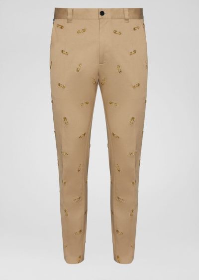 Portki Męskie Versace Embroidered Ochronne Pin Trousers Khaki | 0G4KIECN4