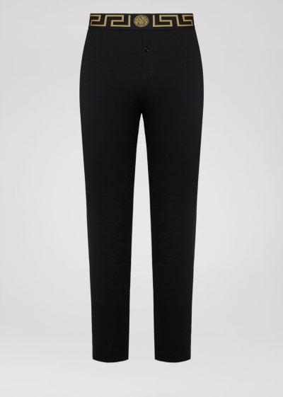 Portki Męskie Versace Greca Border Trousers Czarne | 9P3Y0LW4U