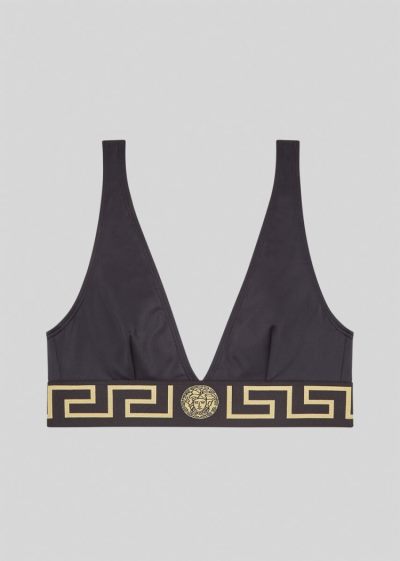 Stroje Kąpielowe Damskie Versace Greca Border Triangle Bikini Top Czarne | 9XQCUB8B4
