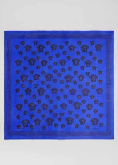 Szaliki Damskie Versace Medusa Silk Scarf Niebieskie | OZNMD8GJB