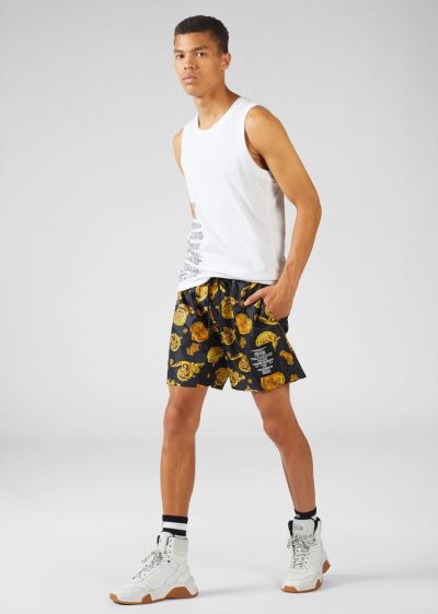 Szorty Jeans Couture Versace Jeans Couture Baroque Jewels Print Shorts Czarne | 6D107ZFEV