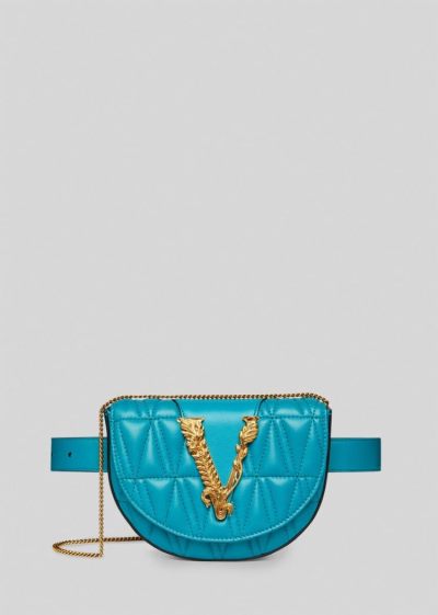 Torba Na Talię Damskie Versace Quilted Virtus Belt Bag Niebieskie | S6VO5T7FT