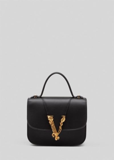 Torebki Damskie Versace Virtus Dual-Carry Bag Czarne | D42Z5PMI5