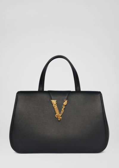 Virtus Bag Damskie Versace Virtus Tote Bag Czarne | 2UW9FCICE